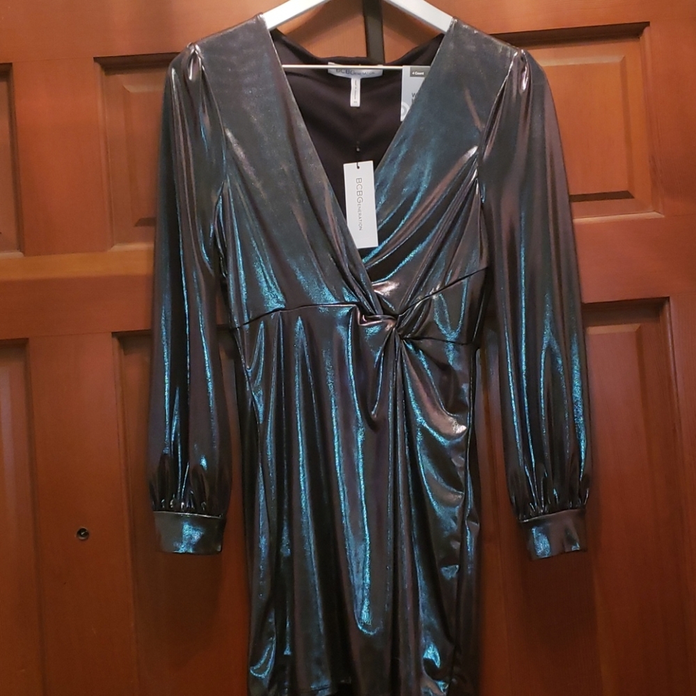 Bcbgeneration Metallic Silver & Blk Mini  Dress